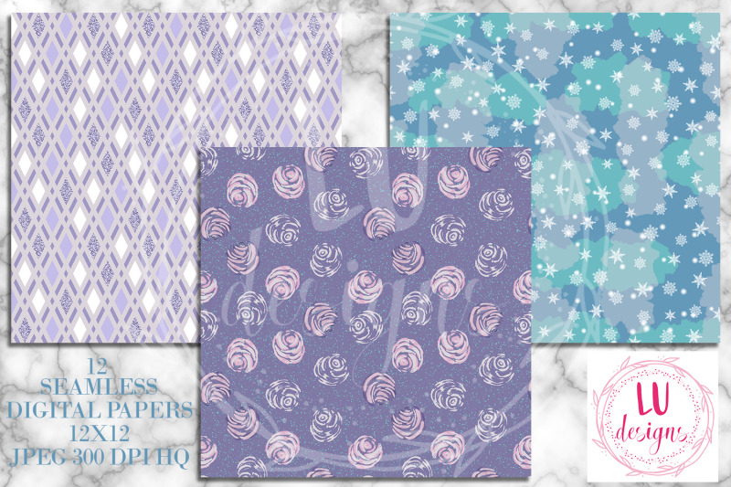 winter-watercolor-flowers-digital-papers-purple-floral-backgrounds