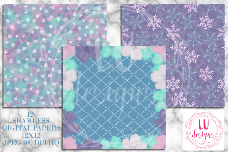 winter-watercolor-flowers-digital-papers-purple-floral-backgrounds