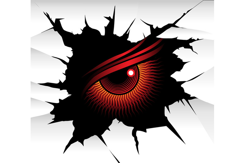 demonic-eye-looking-through-a-wall-fracture-vector-illustration