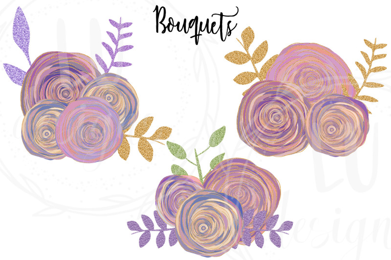roses-clipart-floral-glitter-illustrations-wedding-flowers-graphics