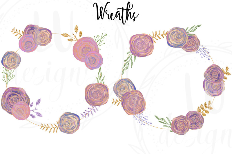 roses-clipart-floral-glitter-illustrations-wedding-flowers-graphics