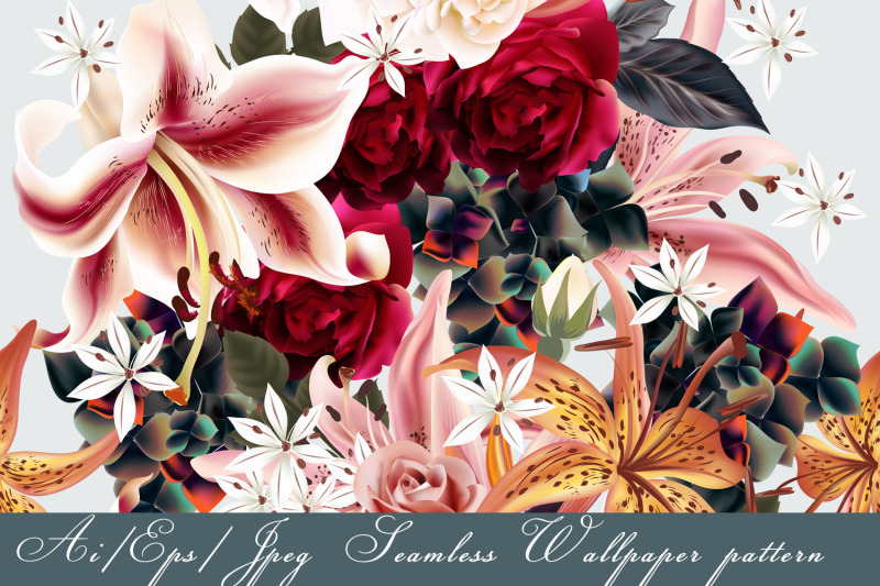 floral-vector-pattern-with-roses-and-lily-in-watercolor-style