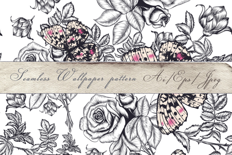 fashion-vintage-beautiful-vector-pattern-rose-flowers-and-butterflies