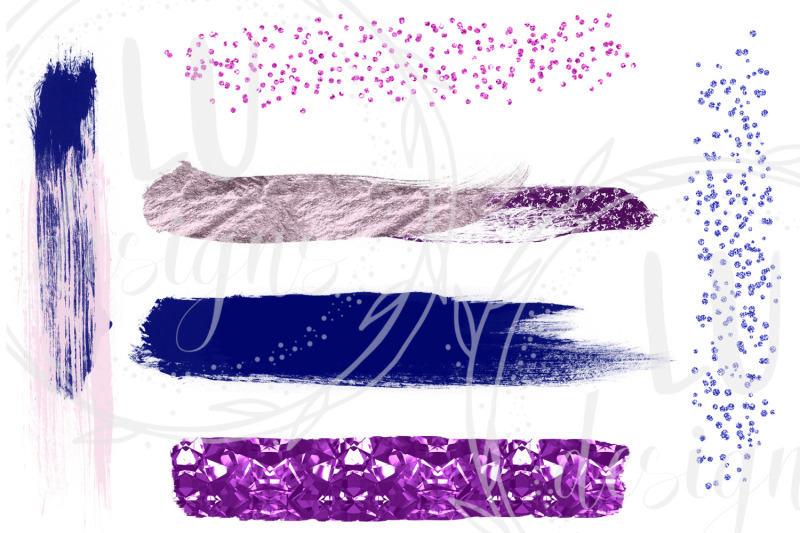 purple-blue-pink-brush-strokes-clipart-metallic-foil-glitter-textures