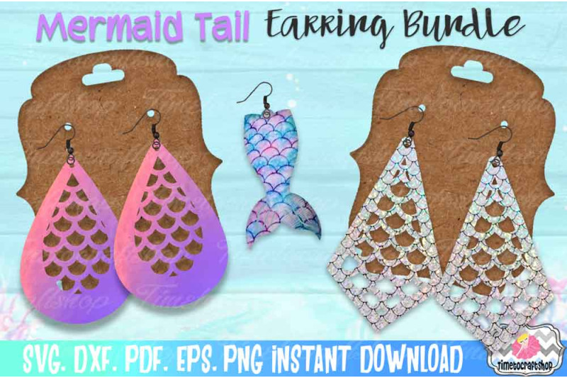 Download SVG, DXF, PDF, PNG, and EPS Mermaid Tail Earring Template ...