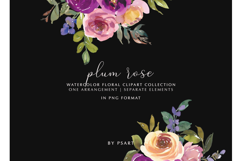 plum-and-blush-watercolor-floral-clipart-set