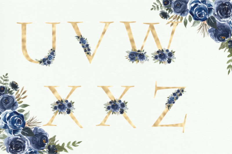 navy-blue-watercolor-flowers-alphabet-blue-letters