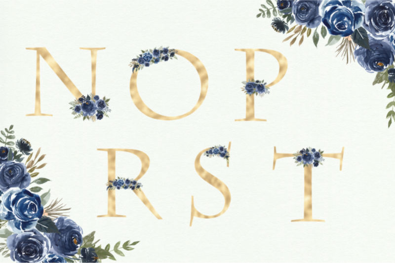 navy-blue-watercolor-flowers-alphabet-blue-letters