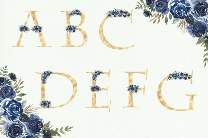 navy-blue-watercolor-flowers-alphabet-blue-letters