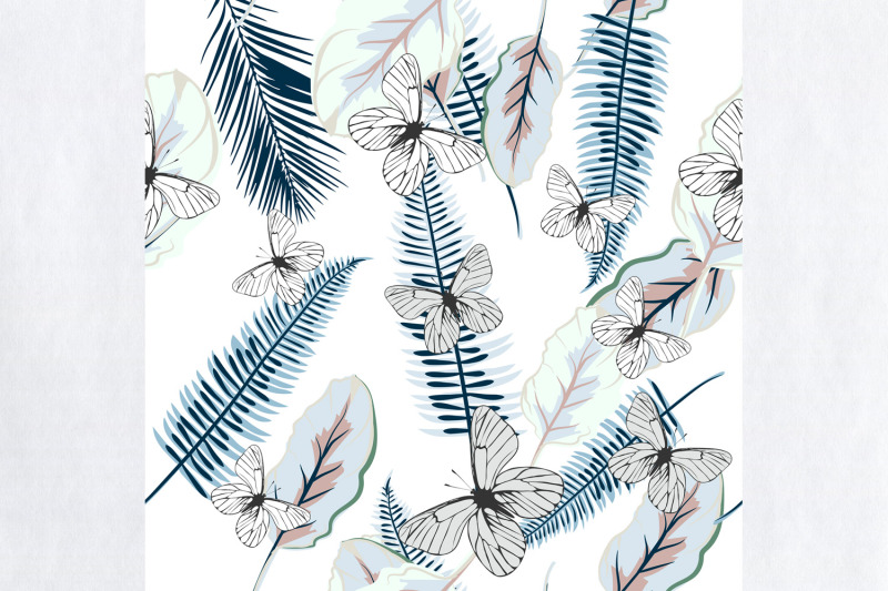 seamless-vector-wallpaper-pattern-with-palm-leaves-and-butterflies