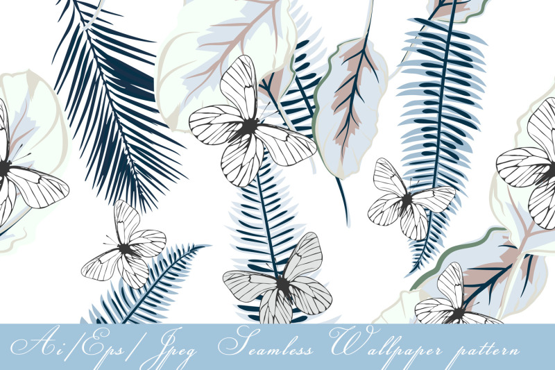 seamless-vector-wallpaper-pattern-with-palm-leaves-and-butterflies