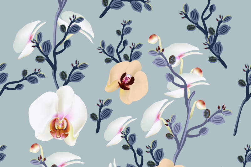 fashion-vector-pattern-with-orchid-flowers-in-vintage-style