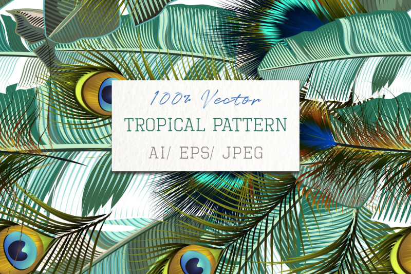 fashion-tropical-pattern-with-realistic-peacock-feathers-and-banana-gr