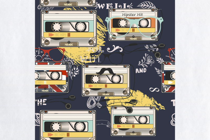 hipster-vector-background-with-old-cassette-headphones-notes-bike-and