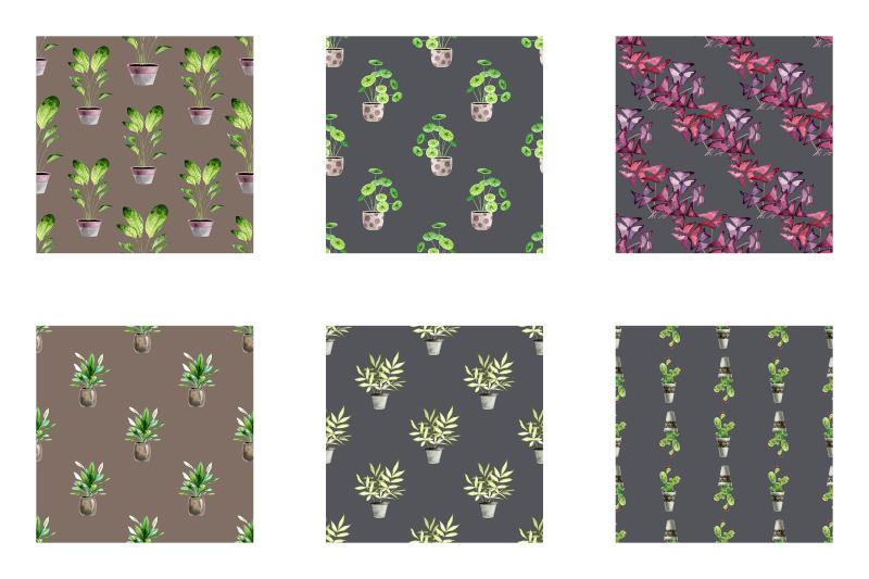 indoor-plants-watercolor-seamless-patterns