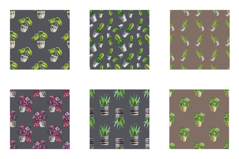 indoor-plants-watercolor-seamless-patterns