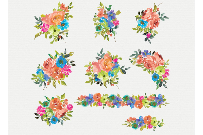 orange-amp-cerulean-watercolor-floral-clipart-set