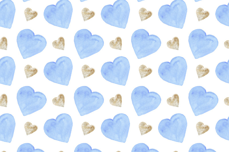 watercolor-blue-and-gold-hearts-seamless-pattern-on-a-white-background