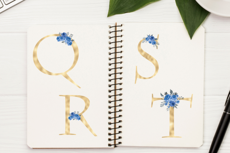 blue-blush-florals-alphabet-blue-gold-foil-alphabet-with-flowers