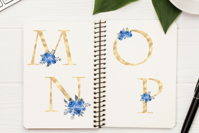 blue-blush-florals-alphabet-blue-gold-foil-alphabet-with-flowers