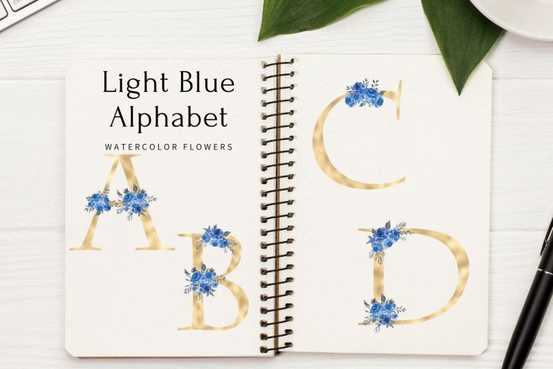 blue-blush-florals-alphabet-blue-gold-foil-alphabet-with-flowers