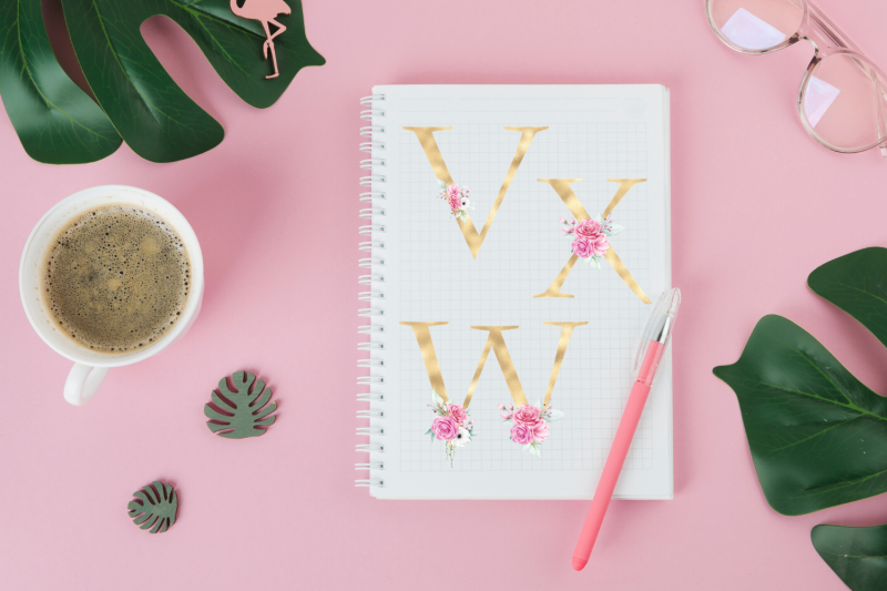 romantic-pink-florals-alphabet-gold-foil-alphabet-with-flowers