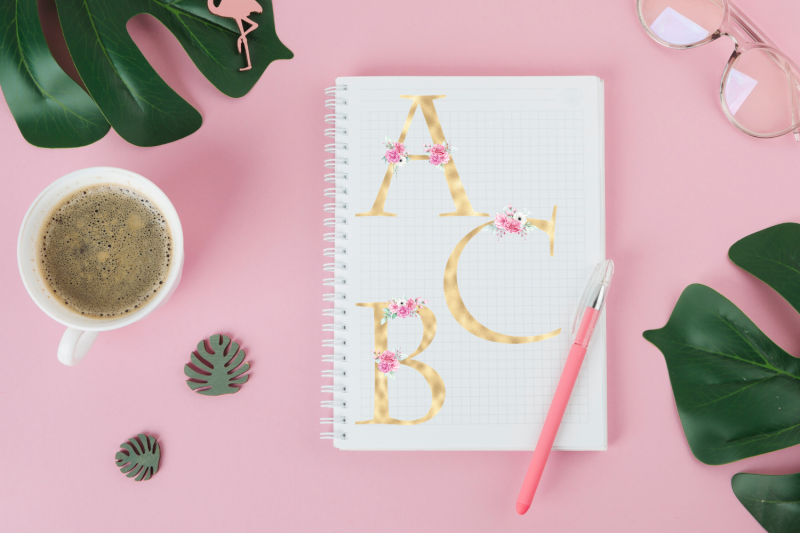 romantic-pink-florals-alphabet-gold-foil-alphabet-with-flowers