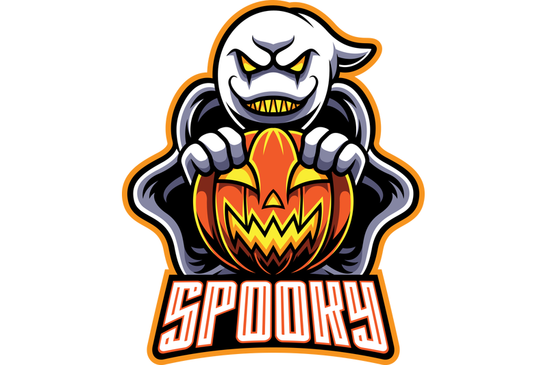 spooky-ghost-and-pumpkin-logo-mascot-designs