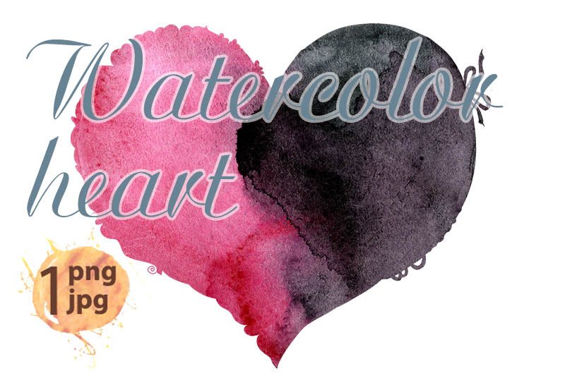 watercolor-pink-and-black-heart-with-a-lace-edge