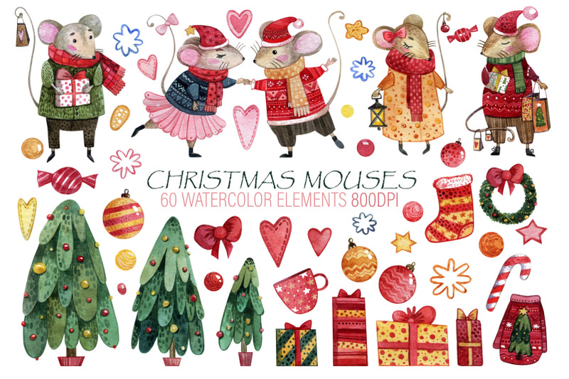 christmas-mouses-watercolor-collection