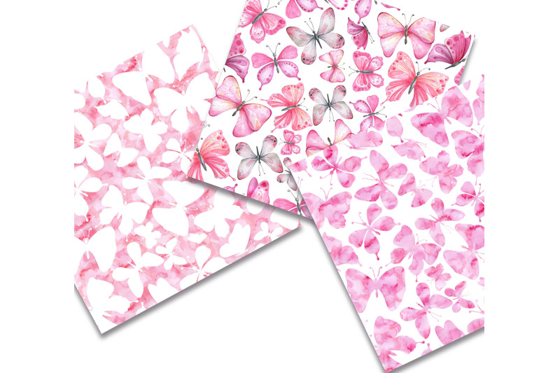 watercolor-digital-paper-pack-pink-butterflies-seamless-patterns