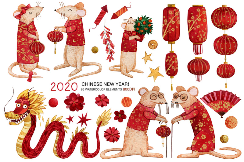 chinese-new-year-of-the-rat-2020-watercolor-collection