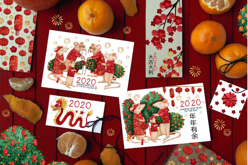 chinese-new-year-of-the-rat-2020-watercolor-collection
