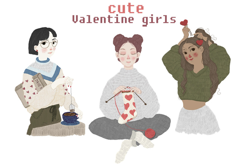 cute-valentine-hand-drawn-cartoon-girls-illustrations