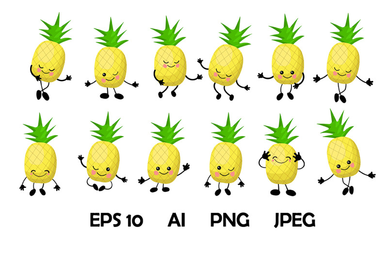 vector-clipart-set-pineapple-characters