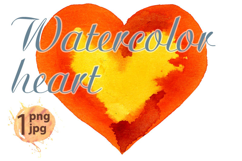 watercolor-orange-heart-with-yellow-center