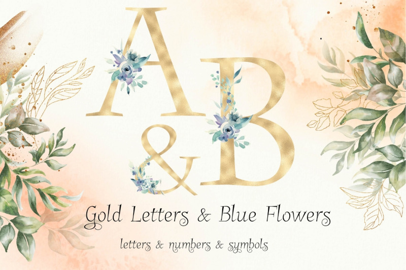 gold-foil-alphabet-with-blue-flowers