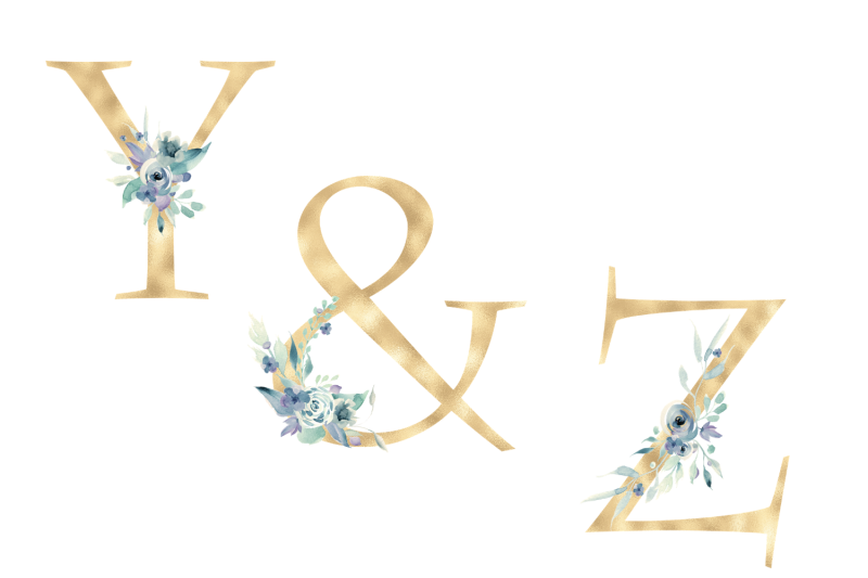 gold-foil-alphabet-with-blue-flowers