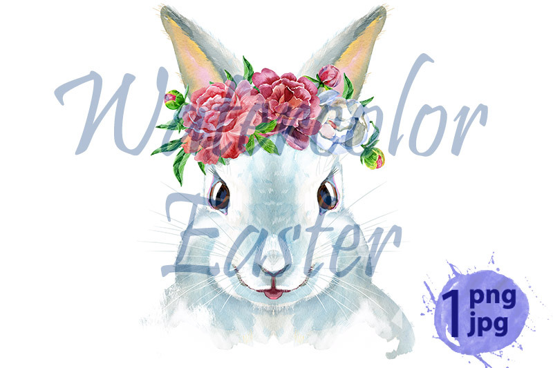 watercolor-illustration-of-a-white-rabbit-with-flowers