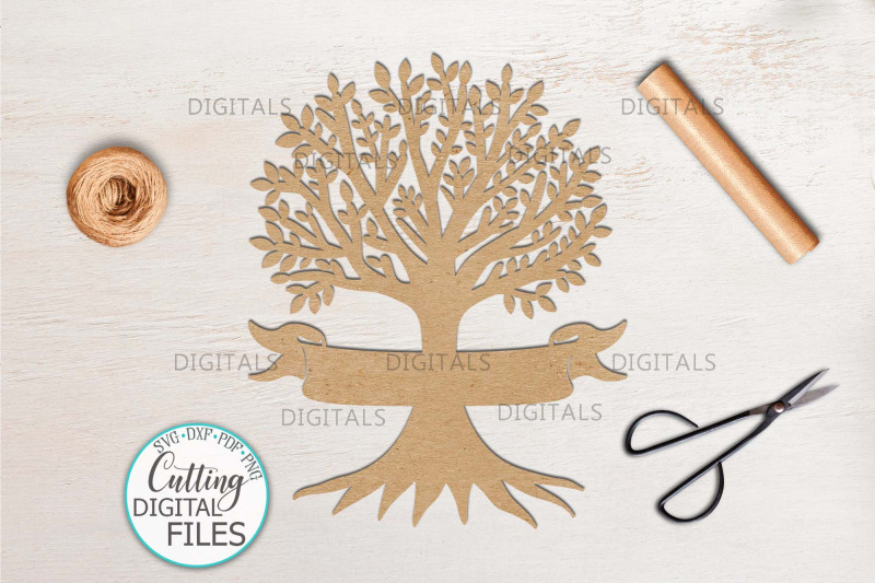 Family reunion tree with names ribbon paper laser cut svg dxf By
