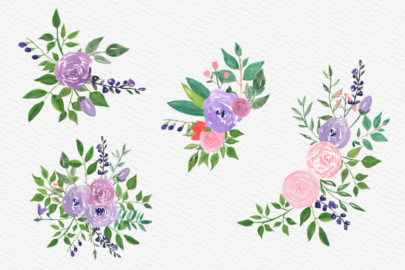 watercolor-rose-violet-flowers-wedding-blush-florals-bouquets