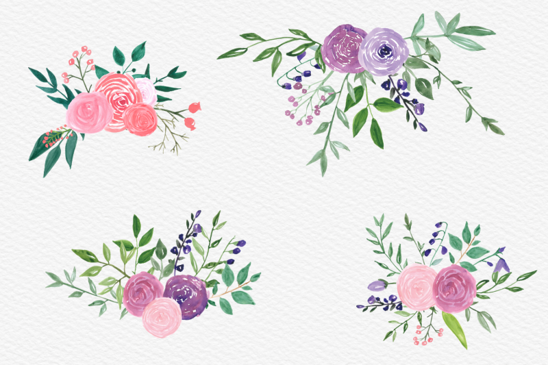 watercolor-rose-violet-flowers-wedding-blush-florals-bouquets