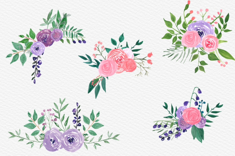 watercolor-rose-violet-flowers-wedding-blush-florals-bouquets