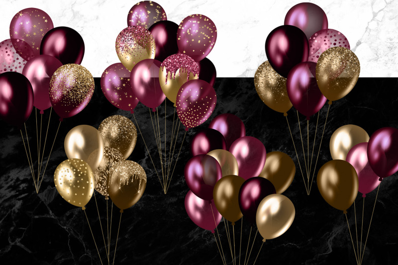 Burgundy and Gold Balloons Clipart By Digital Curio | TheHungryJPEG.com