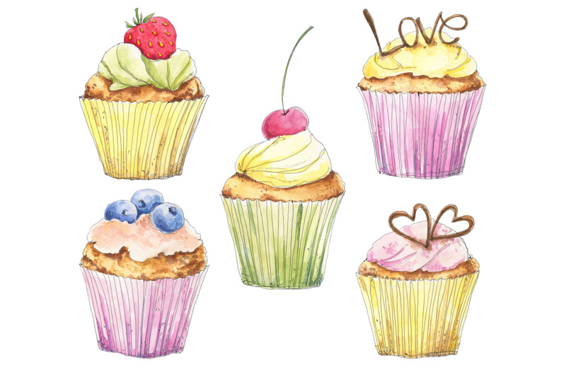 set-with-cupcakes-berries-chocolate-cream-hand-drawn-in-watercolor