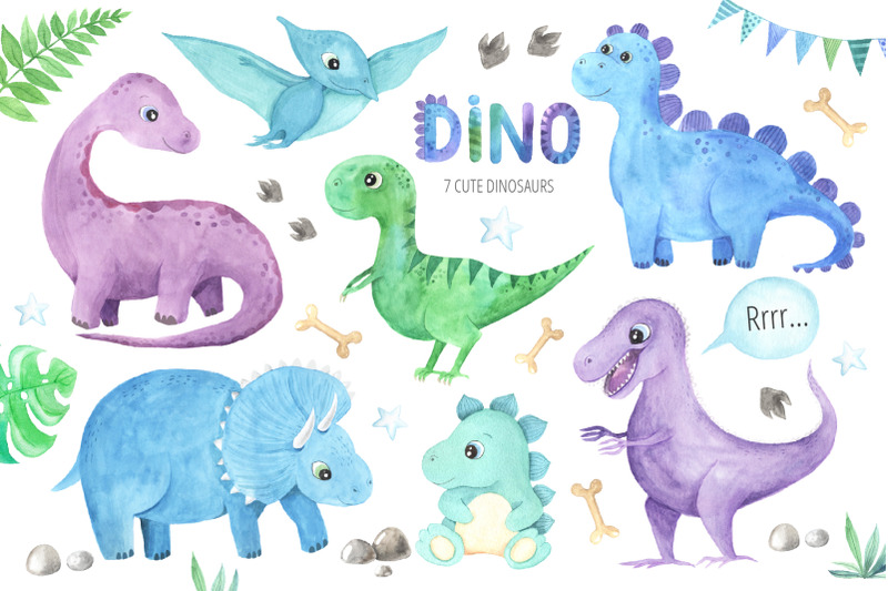 watercolor-dinosaurs-collection