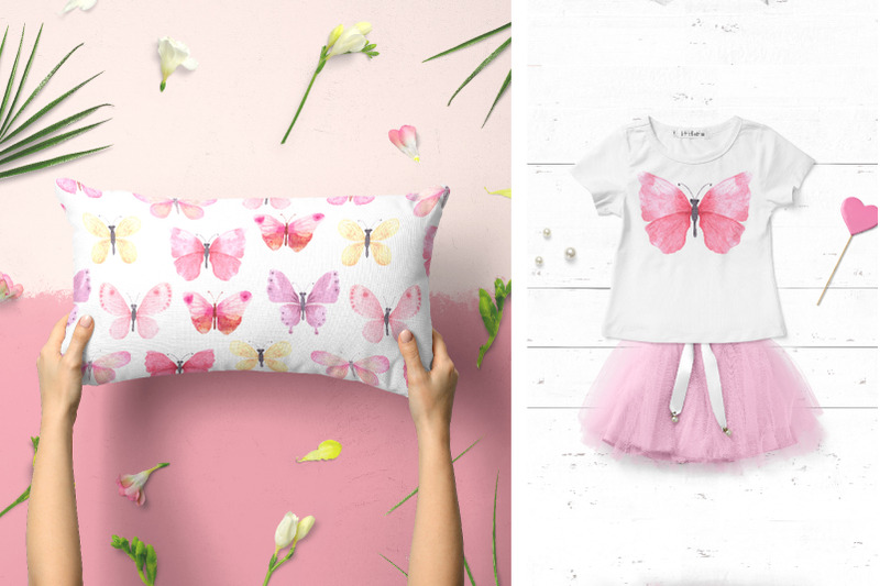 watercolor-pink-butterfly-set