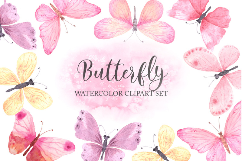 watercolor-pink-butterfly-set