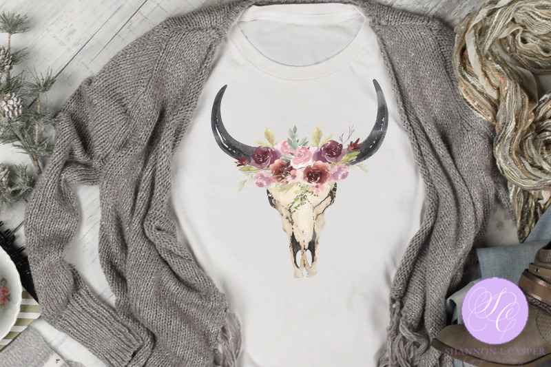 boho-cow-skull-with-handpainted-watercolor-flowers