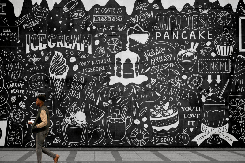 Dessert doodles chalkboard wall art By ElviNova | TheHungryJPEG.com